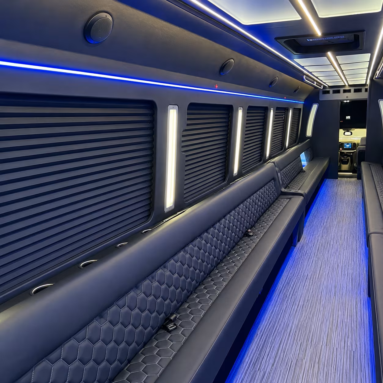 Group beside a Mercedes Sprinter limo in Grand Prairie