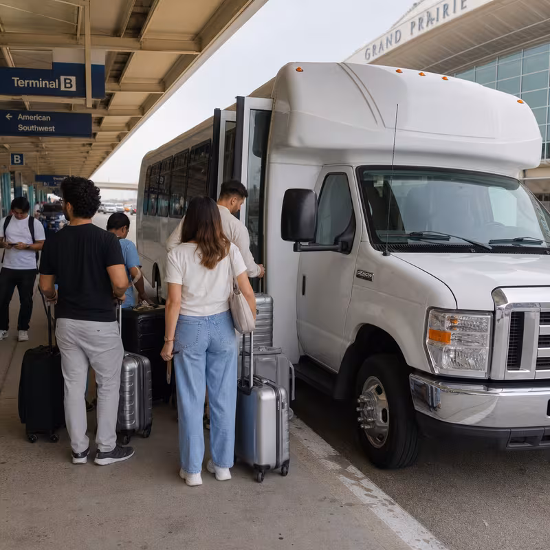 Black Mercedes Sprinter van staged for an Grand Prairie Airport Transportation group