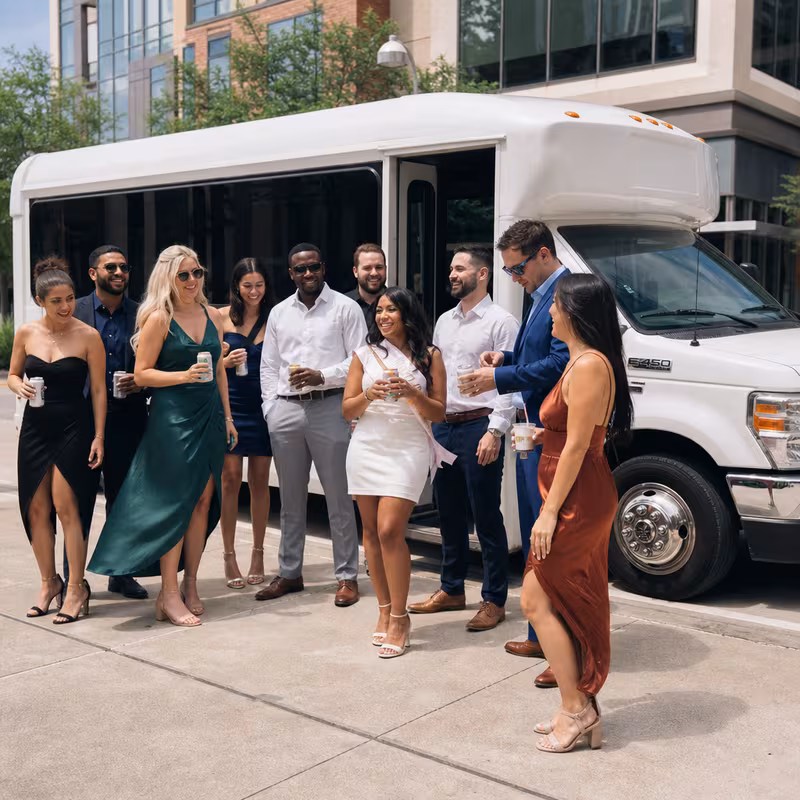 Black Mercedes Sprinter van staged for an Grand Prairie Bachelor & Bachelorette Transportation group