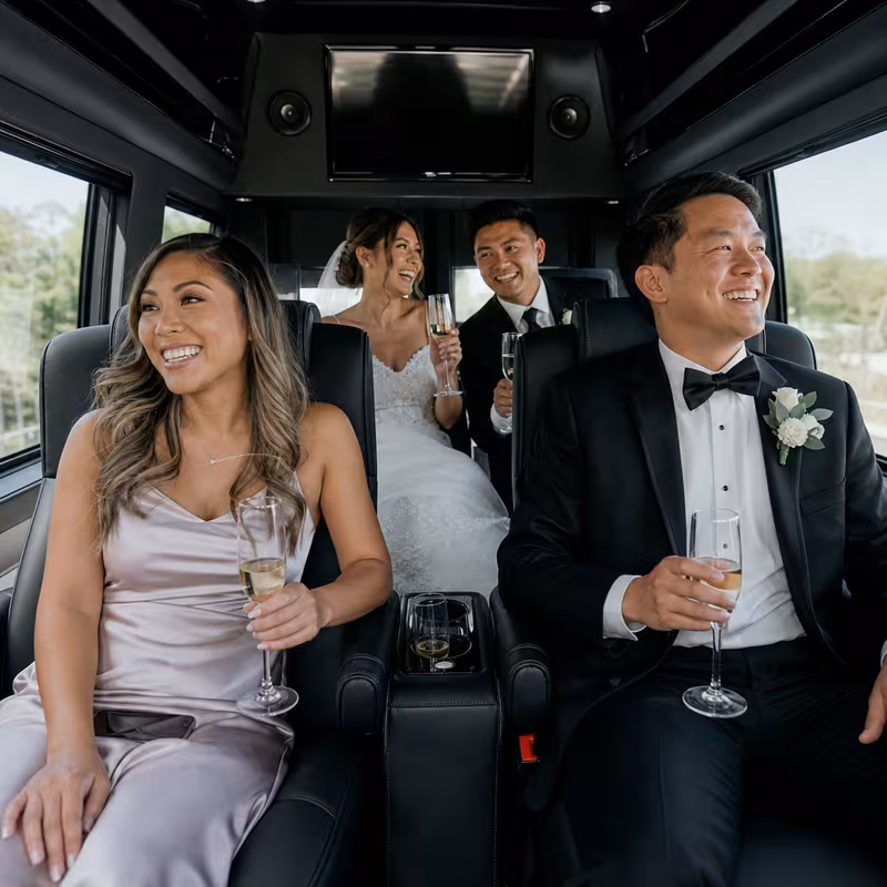 Black Mercedes Sprinter van staged for an Grand Prairie Wedding Transportation group