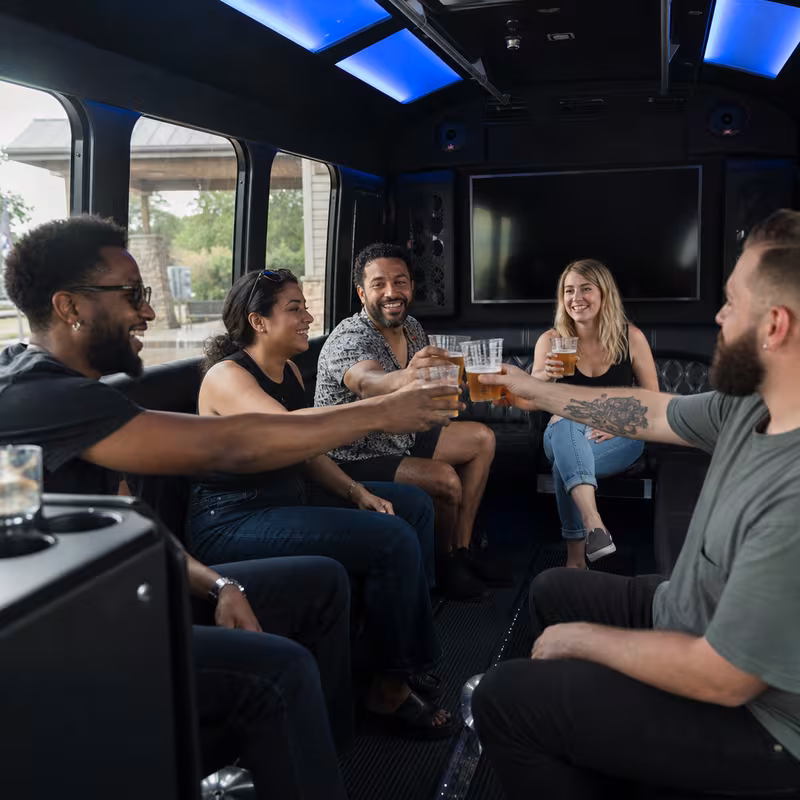 Black Mercedes Sprinter van staged for an Grand Prairie Winery & Brewery Tour Transportation group